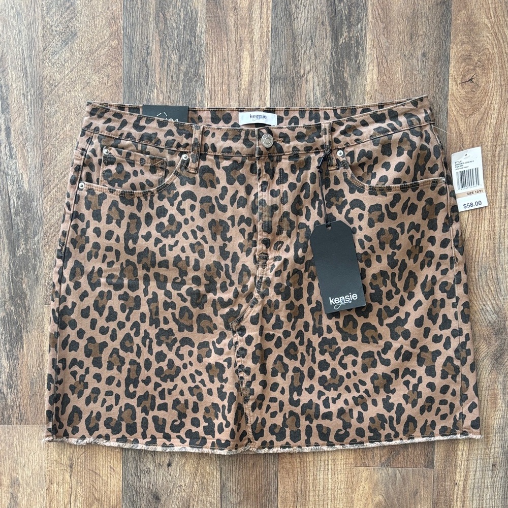 Kensie Black and Brown Leopard Print Mini Skirt New with tags size 12